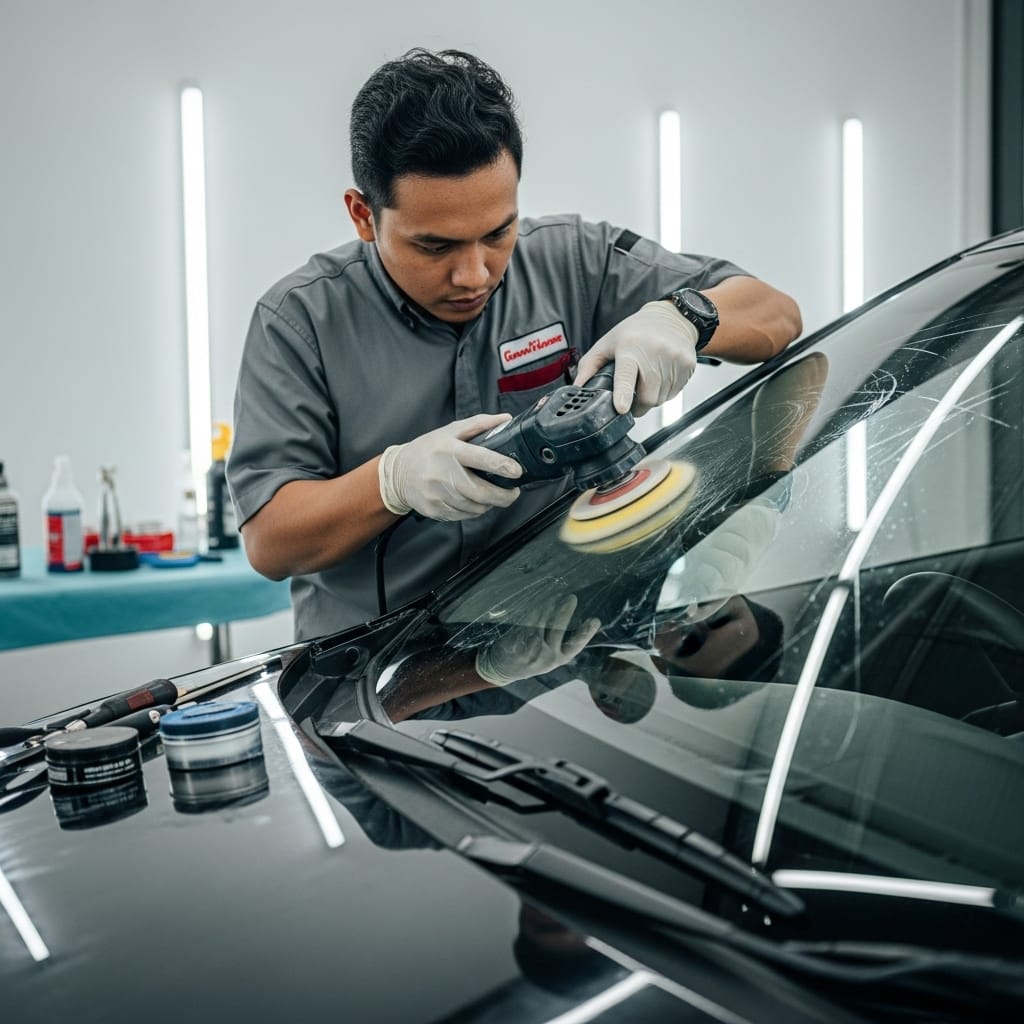 jasa poles kaca depan